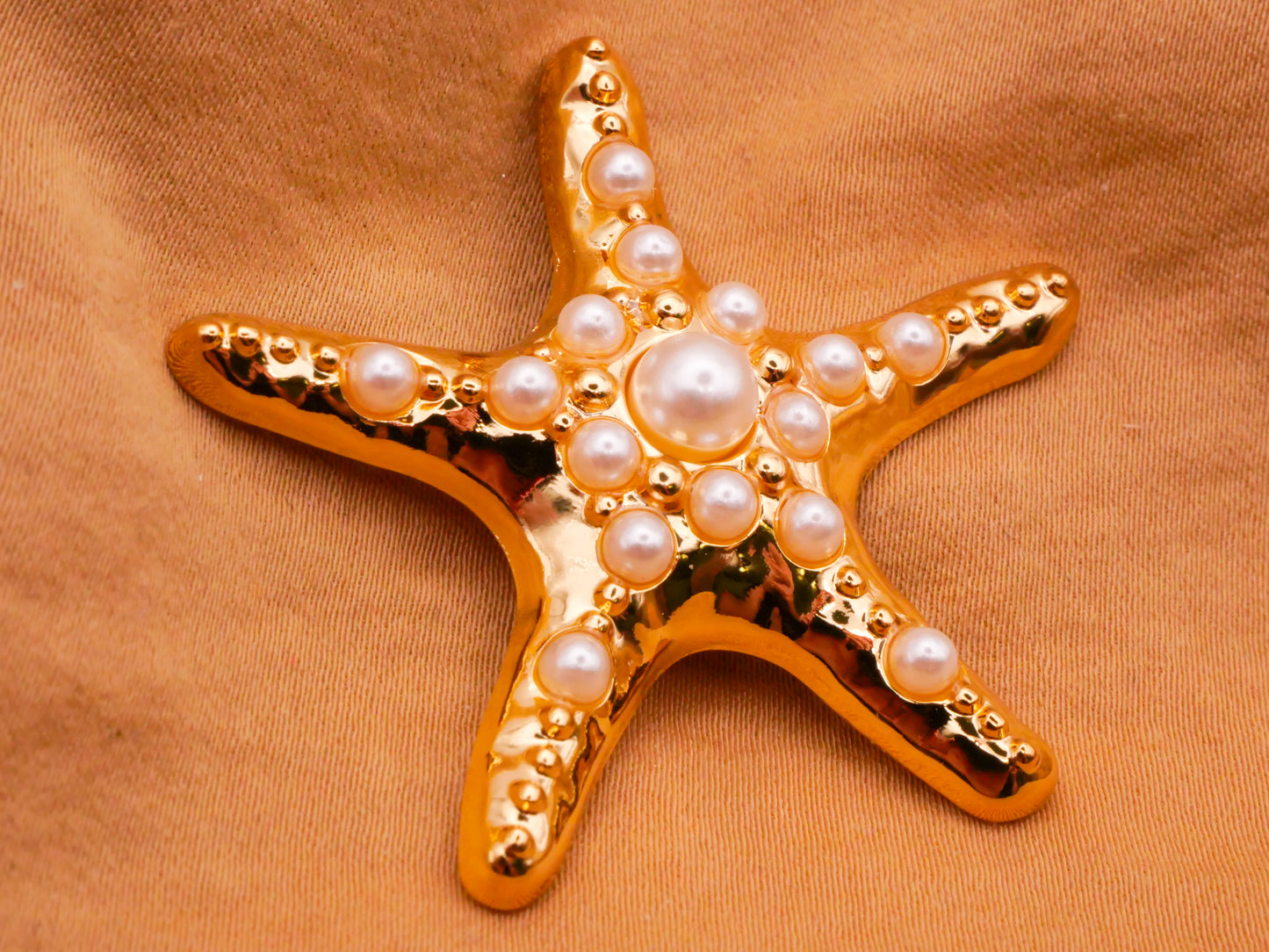 Starfish Sea Star Faux Pearl Gold Metal Large Button 43x44mm