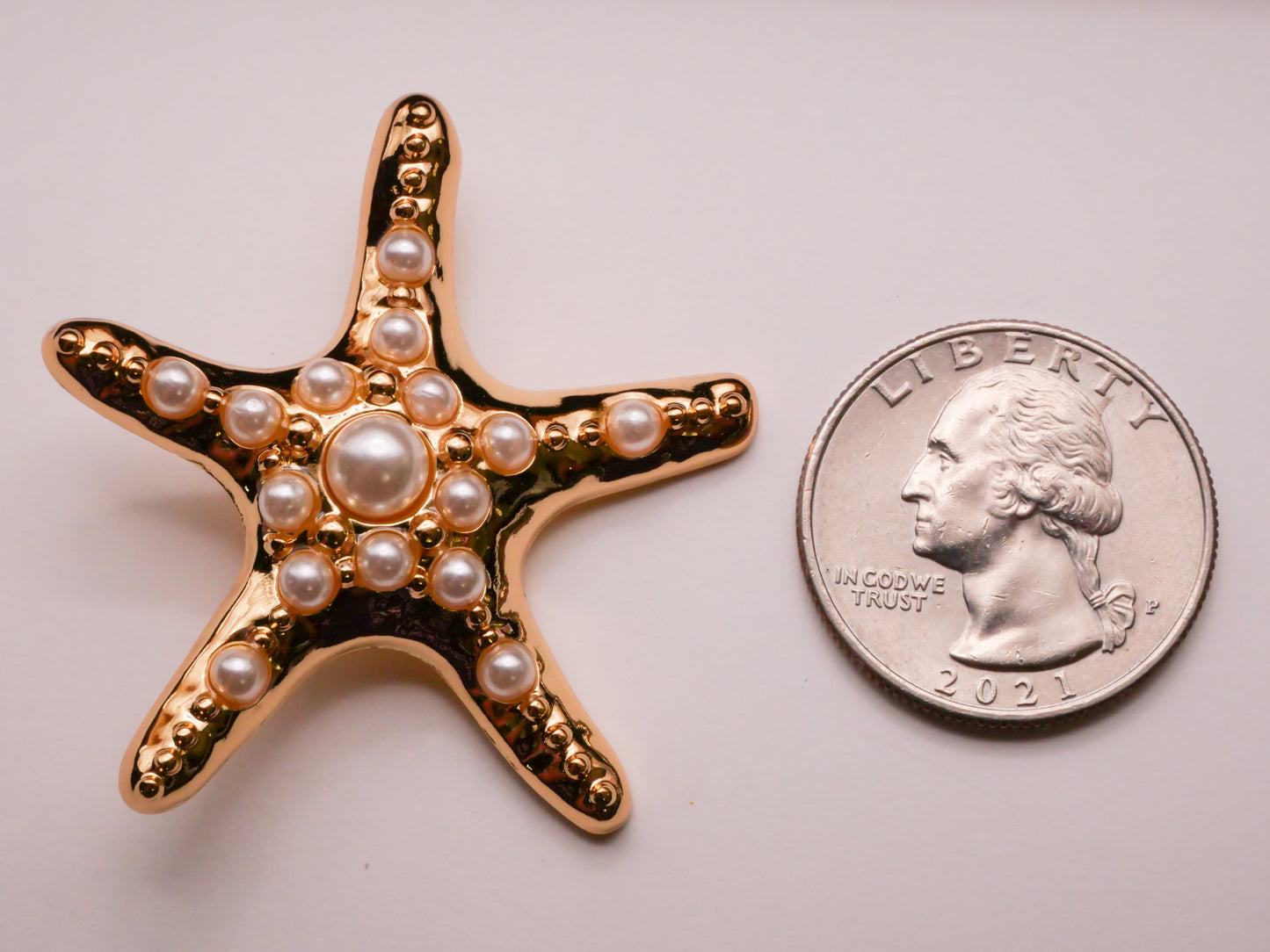 Starfish Sea Star Faux Pearl Gold Metal Large Button 43x44mm