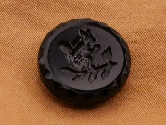 Squirrel Branch Antique Black Glass Button 15mm