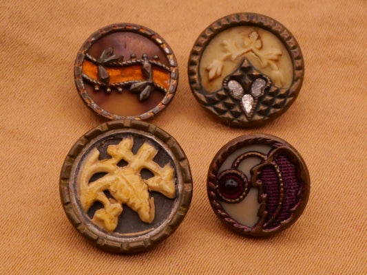 Leaf Foliage Design Celluloid Victorian Metal Button Various 11-14mm
