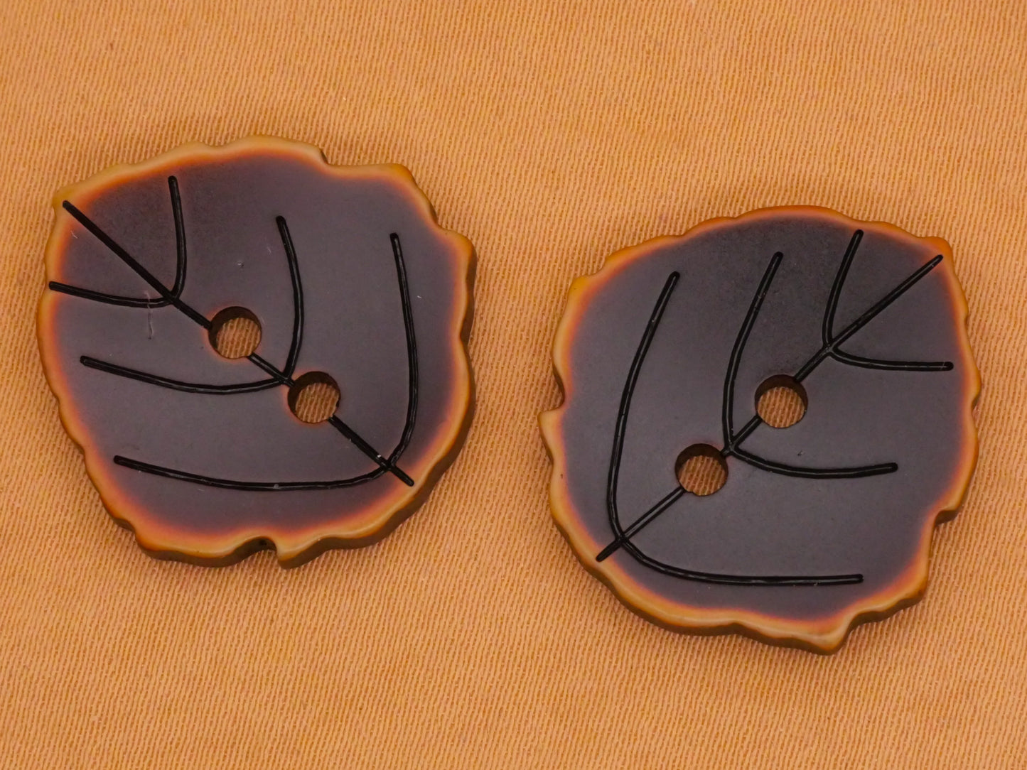 Leaf Carved Veins Chocolate Brown Plastic Pair of Buttons 22x23mm