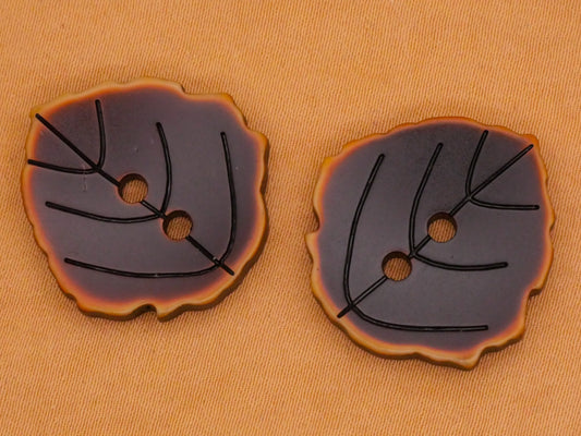Leaf Carved Veins Chocolate Brown Plastic Pair of Buttons 22x23mm