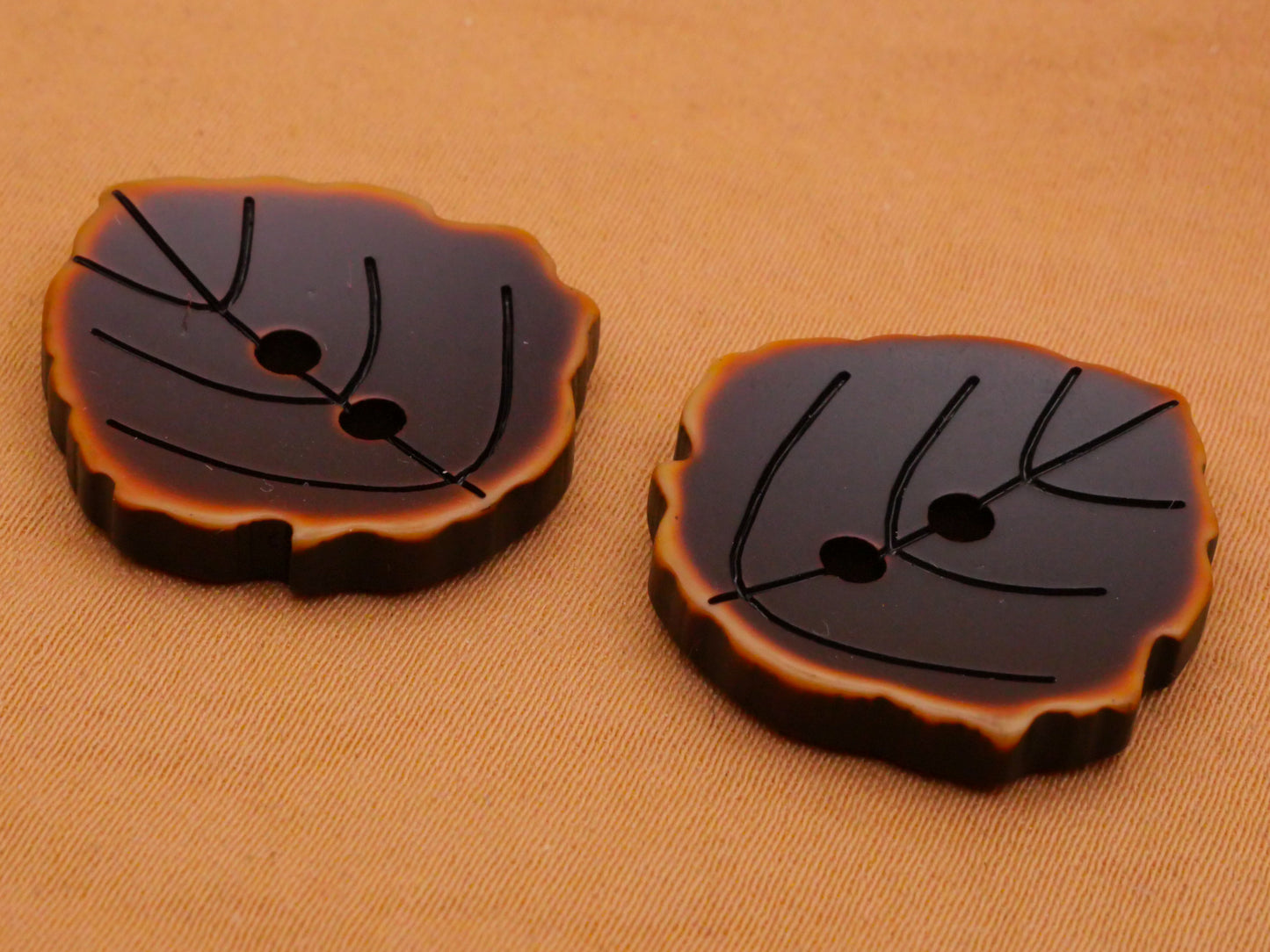 Leaf Carved Veins Chocolate Brown Plastic Pair of Buttons 22x23mm