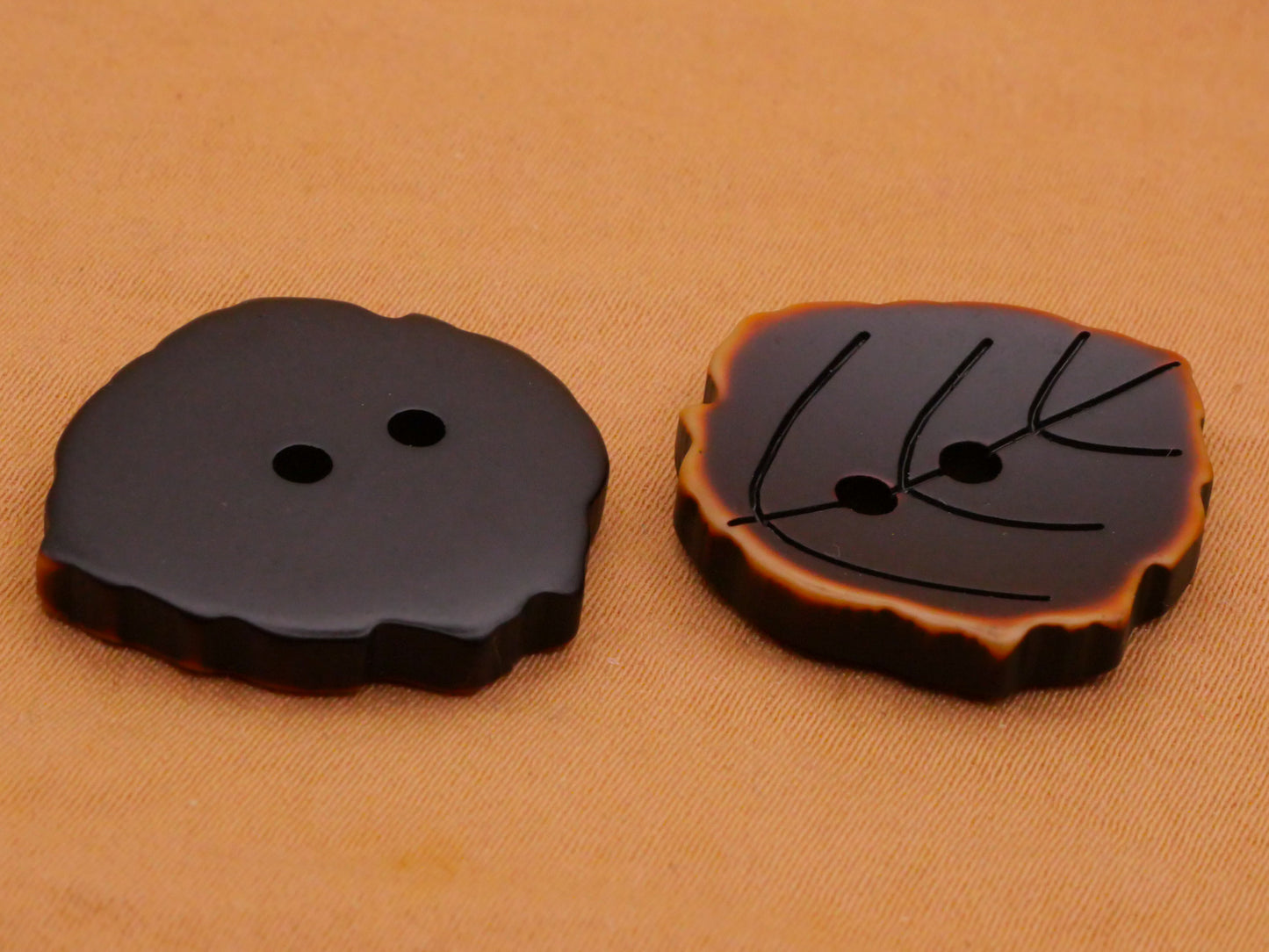 Leaf Carved Veins Chocolate Brown Plastic Pair of Buttons 22x23mm