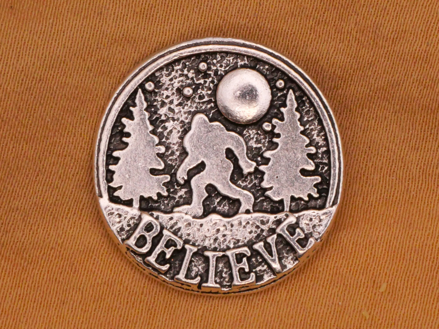 Believe Sasquatch Forest Moon Silver Metal Button 20mm