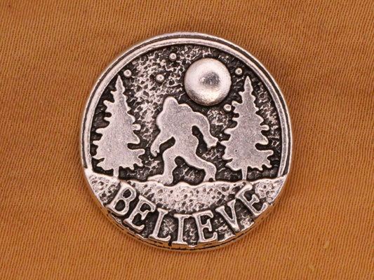 Believe Sasquatch Forest Moon Silver Metal Button 20mm
