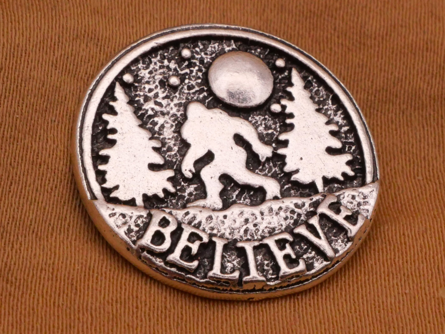 Believe Sasquatch Forest Moon Silver Metal Button 20mm