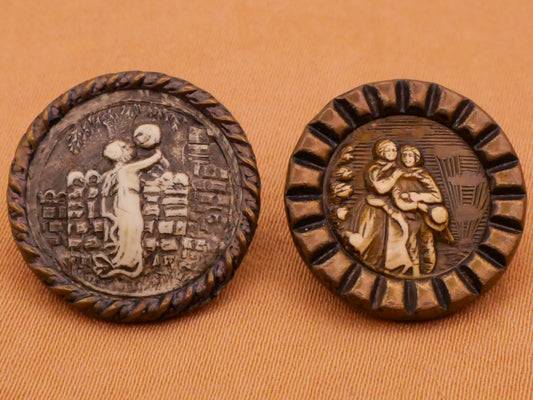Couples Romance Ivoroid Celluloid Victorian Metal Button Various 17-18mm