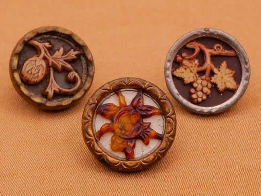 Fruit Branch Celluloid Victorian Metal Button Various 13-14mm