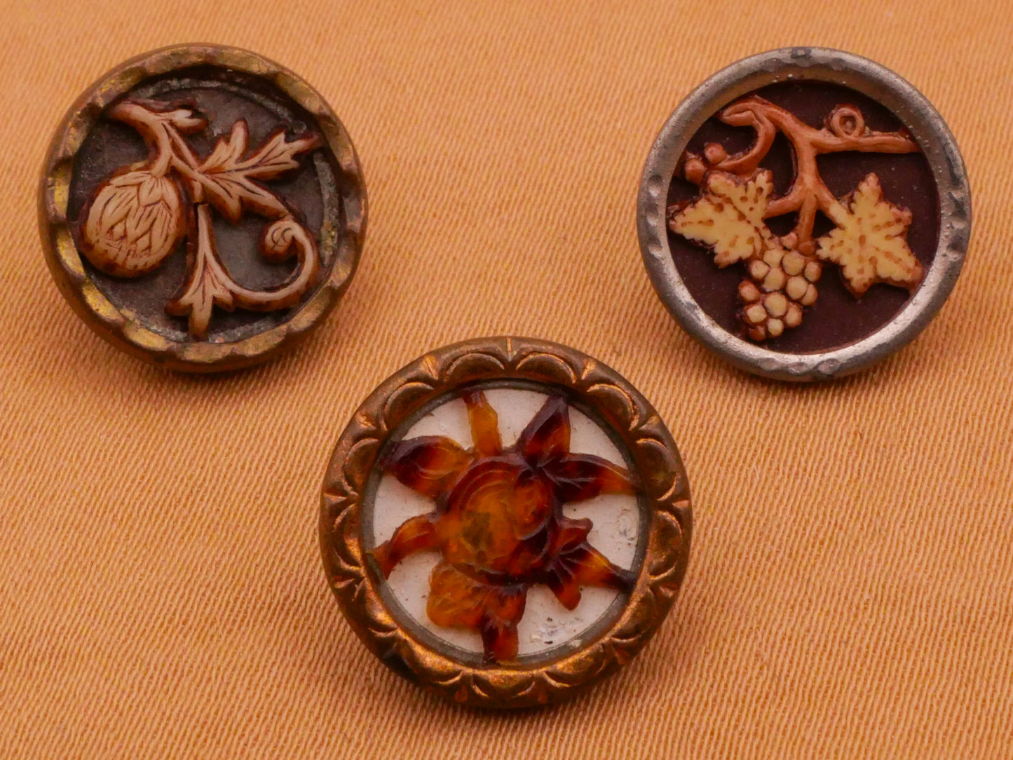 Fruit Branch Celluloid Victorian Metal Button Various 13-14mm