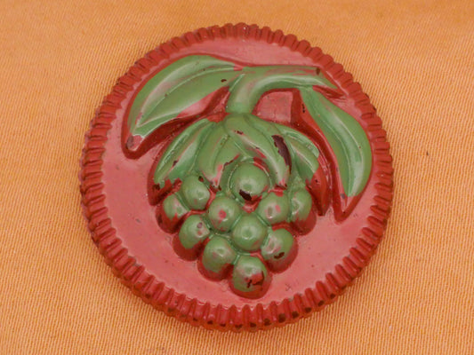 Grape Bunch Rust Green Celluloid Early Plastic Button 28mm