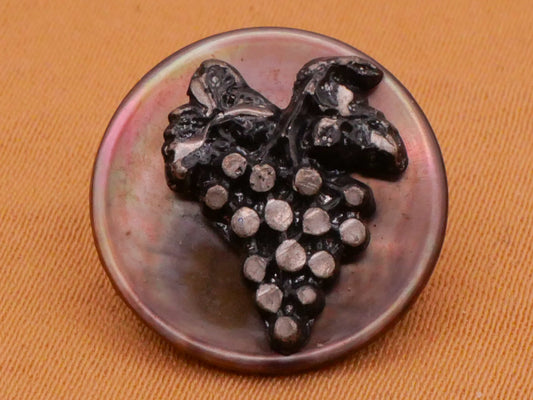 Grape Bunch Smoky Mother of Pearl Shell and Metal Button 16mm