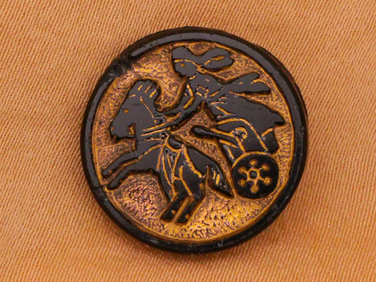Roman Chariot Horse Gold Black Glass Button 17mm