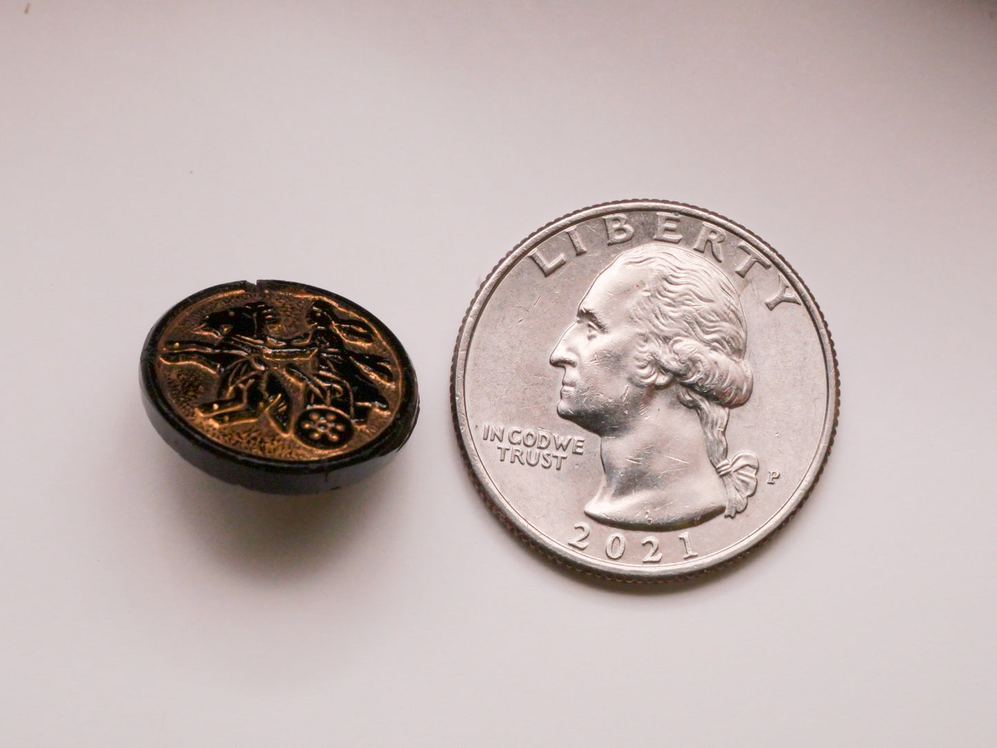 Roman Chariot Horse Gold Black Glass Button 17mm