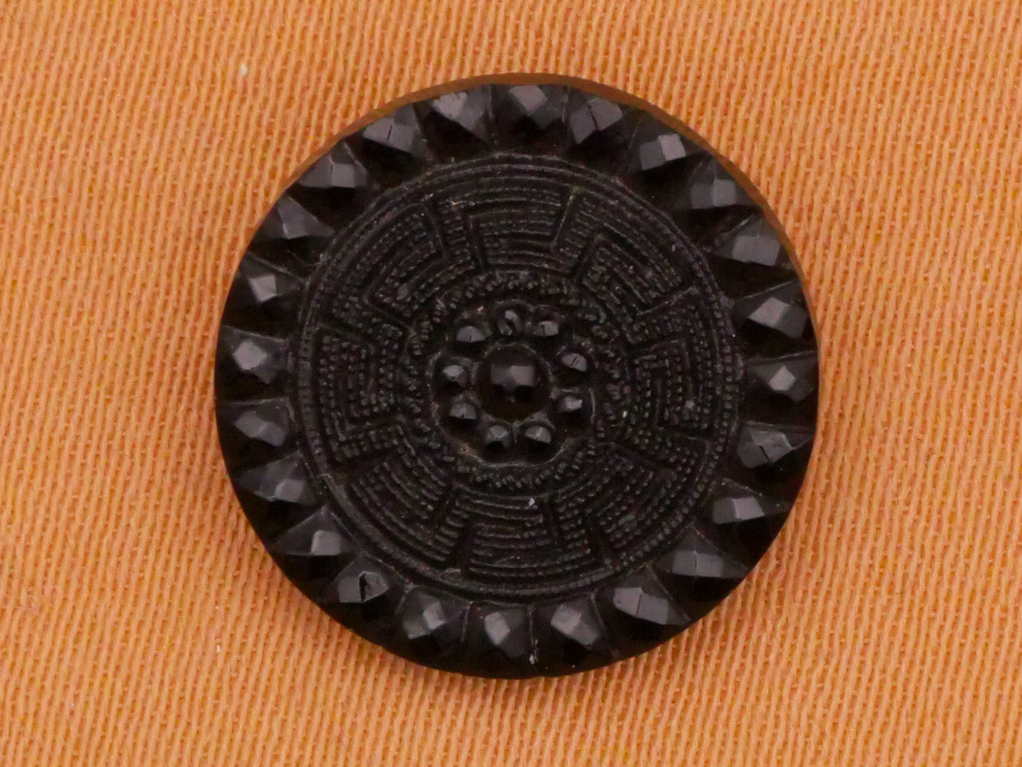Greek Key Design Faceted Edge Black Glass Button 14mm