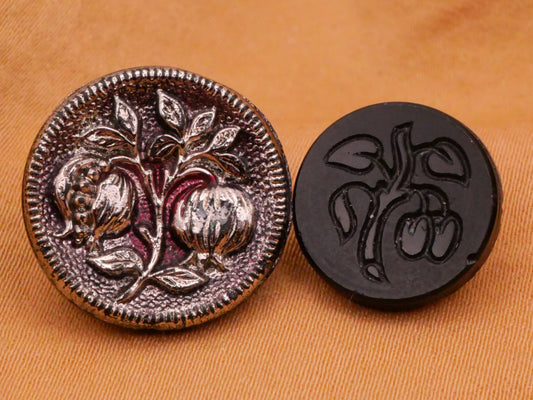 Fruit Branch Black Glass Button Various 14-17mm
