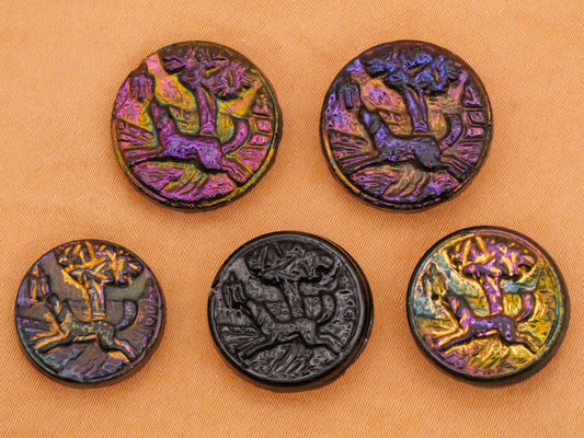 Dog Chasing Bird Landscape Scene Black Glass Button Various 16-19mm