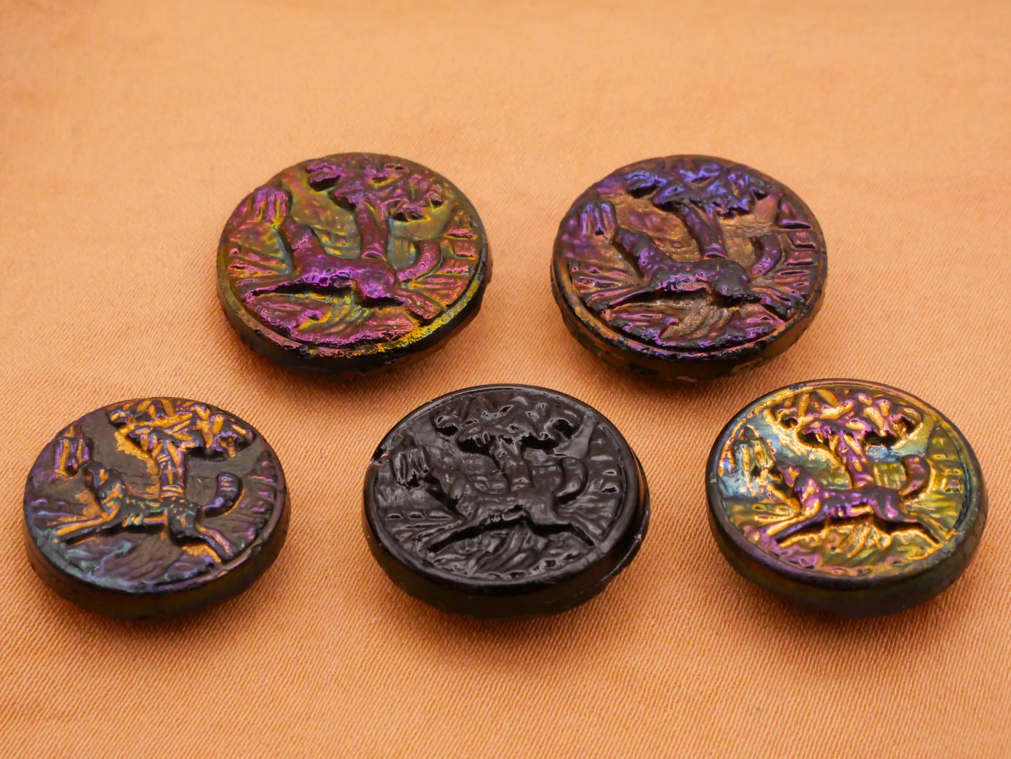 Dog Chasing Bird Landscape Scene Black Glass Button Various 16-19mm