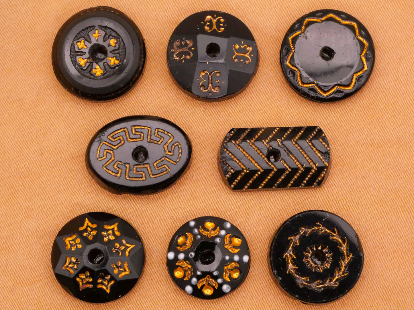 Whistle Gold Accent Black Glass Button Various 11-19mm