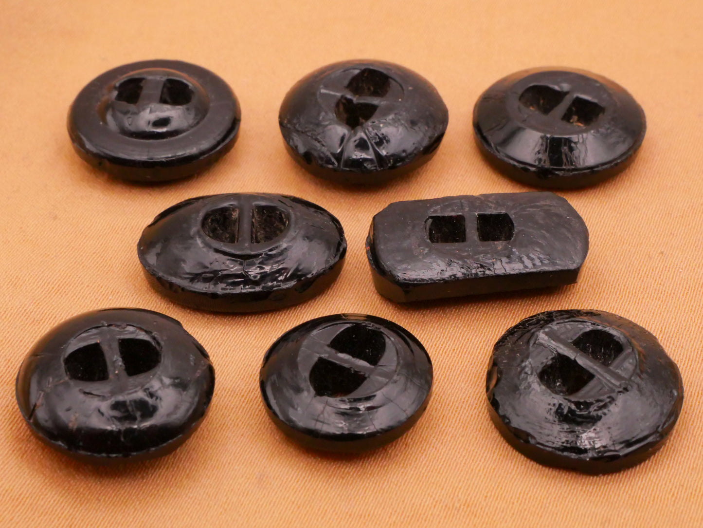Whistle Gold Accent Black Glass Button Various 11-19mm