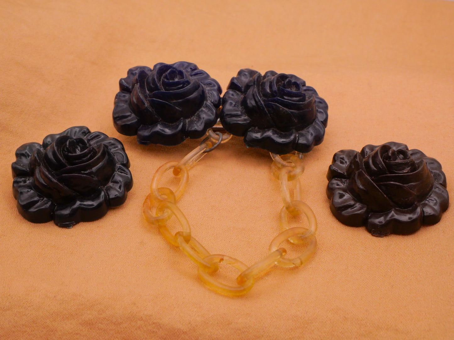 Rose Vintage Early Plastic Button or Brooch Various 25-52mm