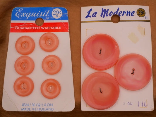 Peachy Pink Vintage Plastic Carded Set of Buttons Various 17-33mm
