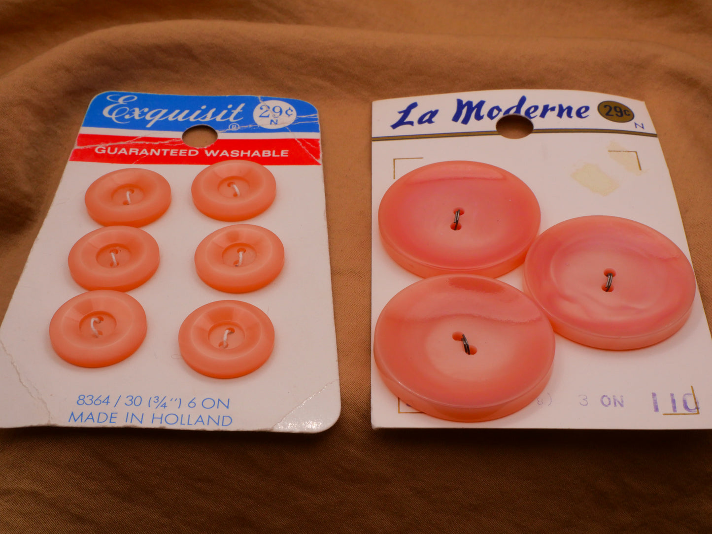 Peachy Pink Vintage Plastic Carded Set of Buttons Various 17-33mm