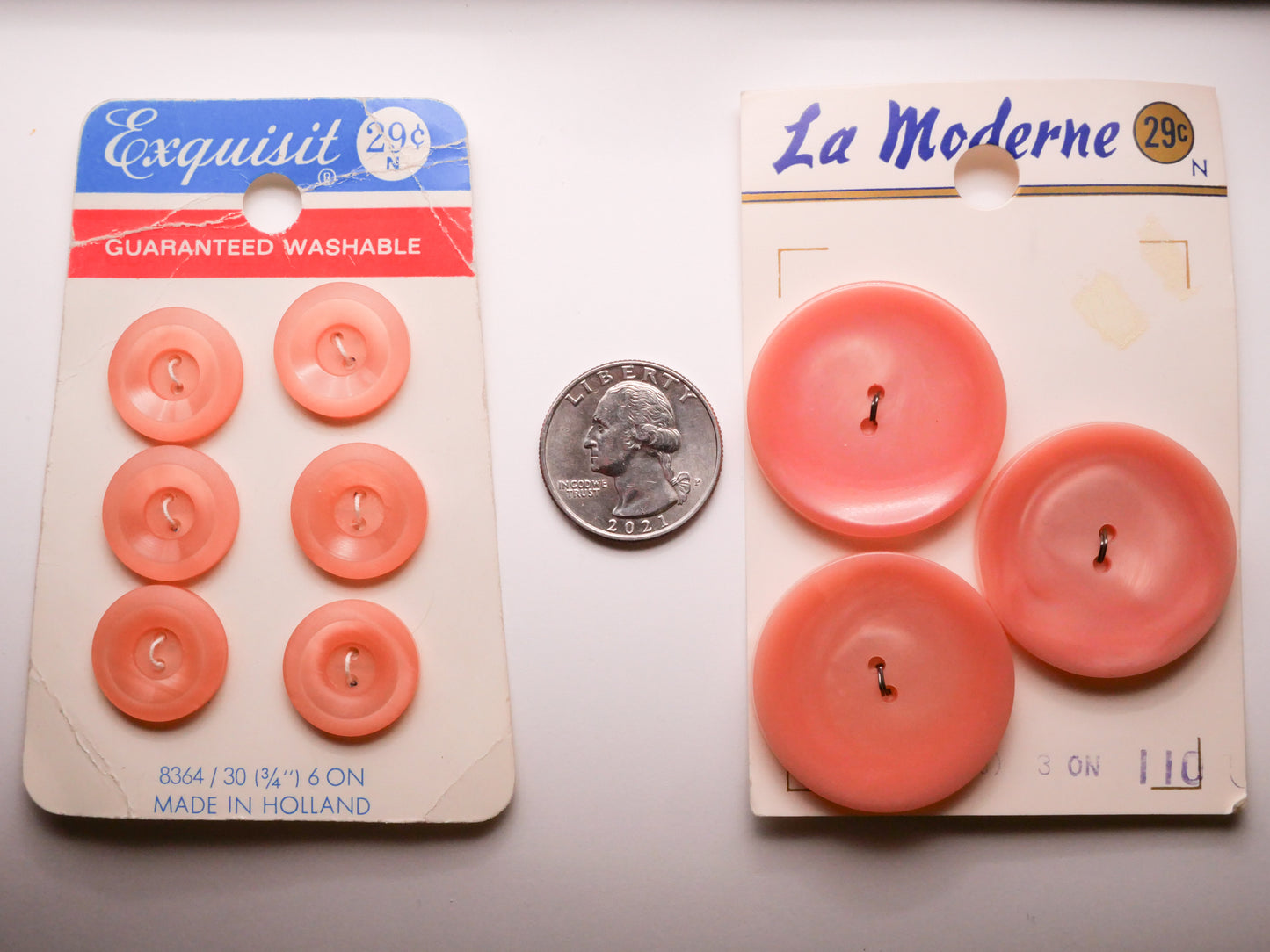Peachy Pink Vintage Plastic Carded Set of Buttons Various 17-33mm