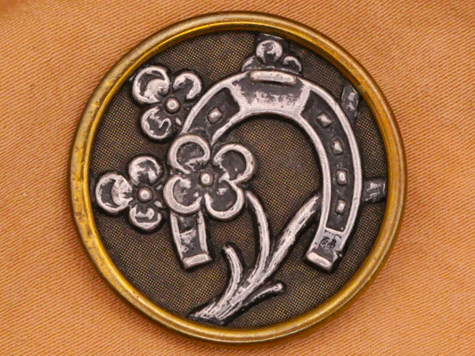 Horseshoe Flower Clover Two-Tone Metal Button 27mm