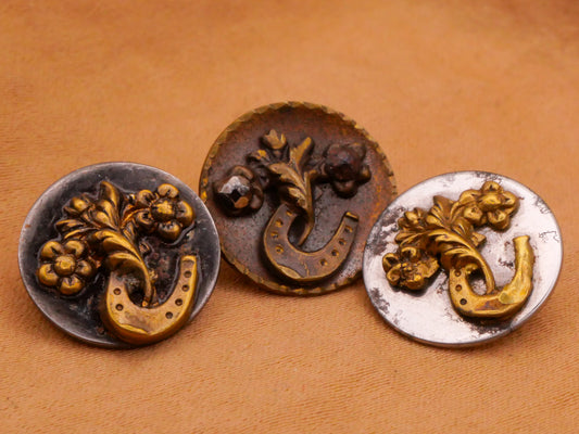 Horseshoe Flower Bouquet Steel Brass Metal Button Various 15mm
