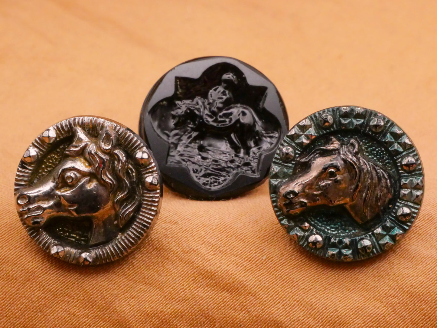Horse Design Antique Black Glass Button Various 17mm