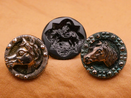 Horse Design Antique Black Glass Button Various 17mm
