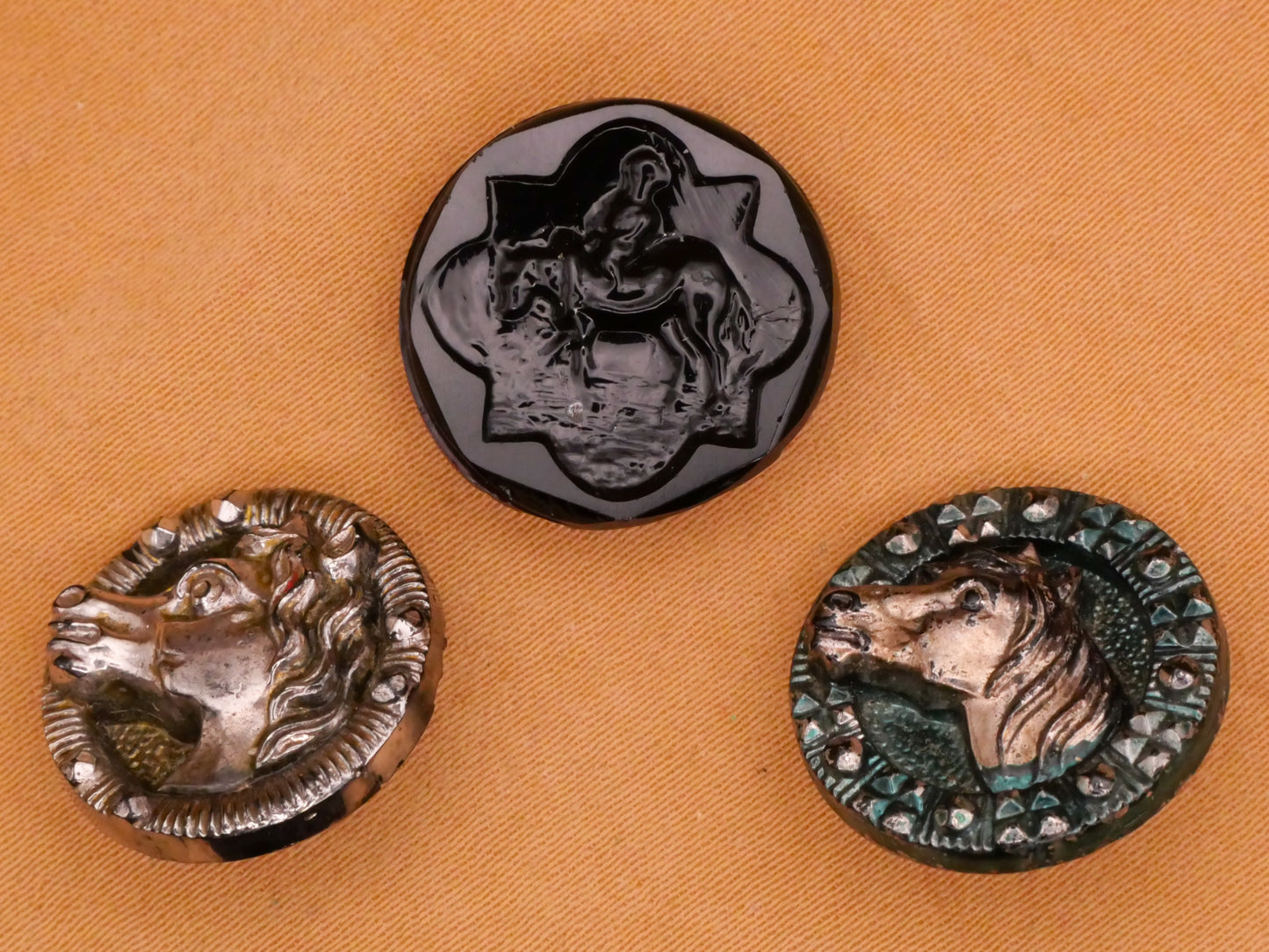 Horse Design Antique Black Glass Button Various 17mm