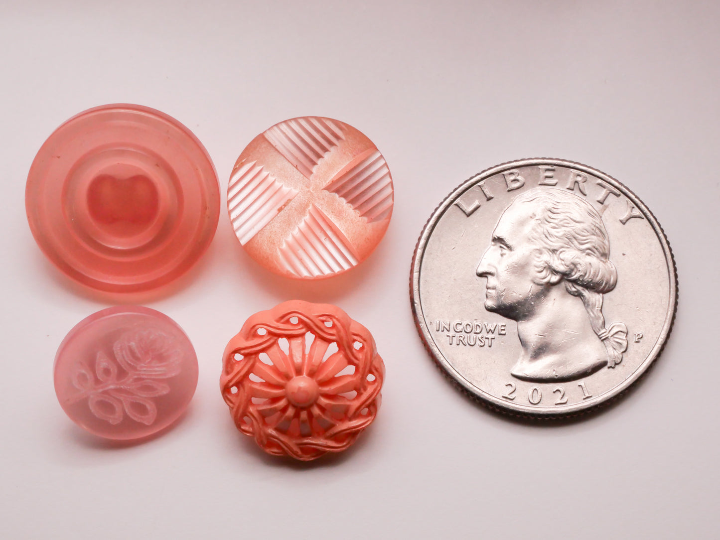 Peachy Pink Vintage Plastic Button Various 13-18mm