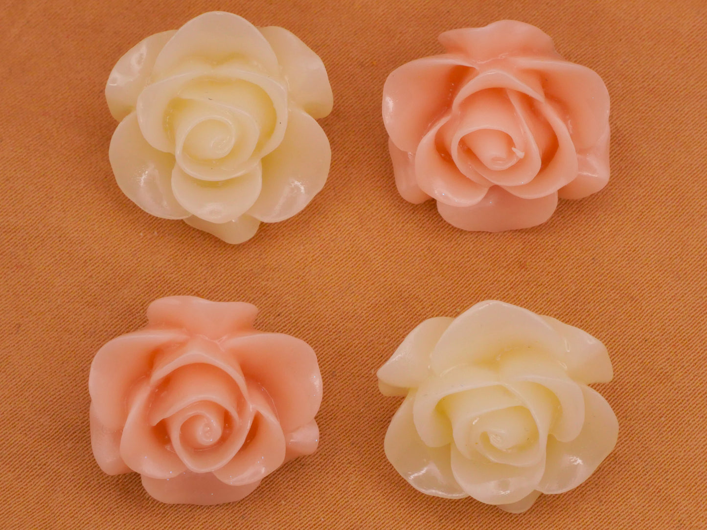 Rose Flower Peachy Pink Ivory Resin Plastic Set of Four Buttons 19x20mm