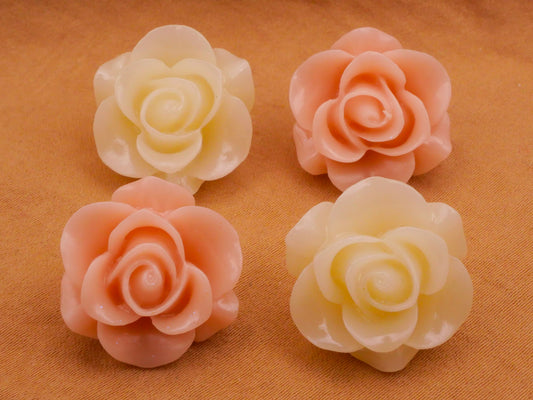 Rose Flower Peachy Pink Ivory Resin Plastic Set of Four Buttons 19x20mm