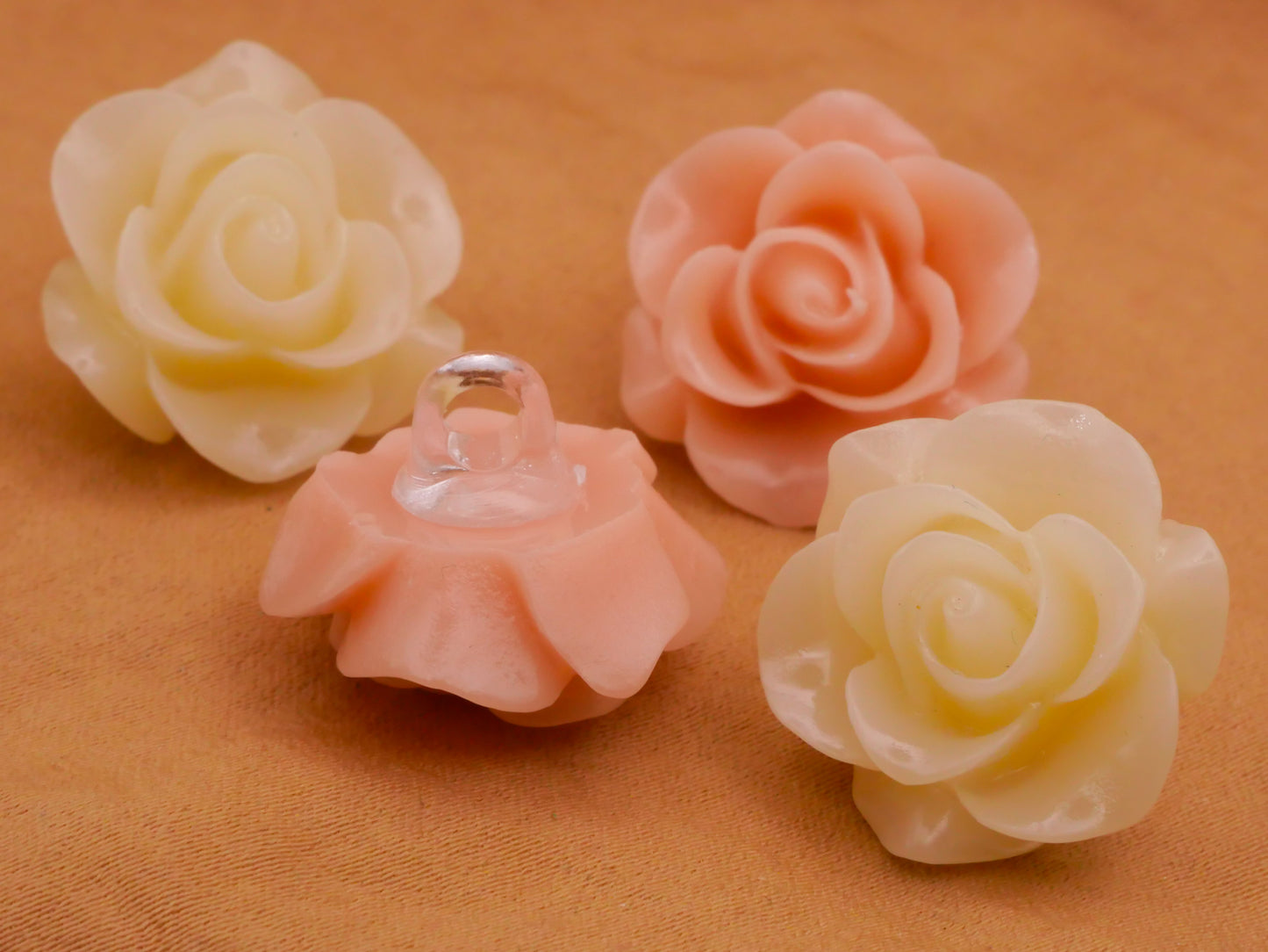 Rose Flower Peachy Pink Ivory Resin Plastic Set of Four Buttons 19x20mm