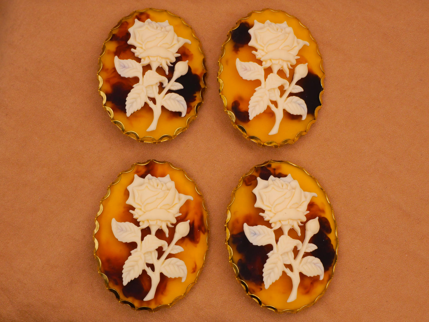 Rose Stem Tortoiseshell Look Resin Plastic Metal Large Button Various 31x41mm