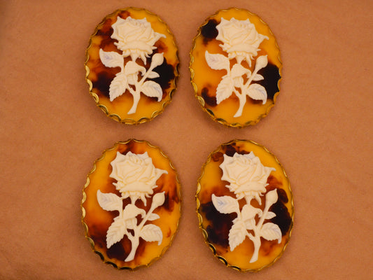 Rose Stem Tortoiseshell Look Resin Plastic Metal Large Button Various 31x41mm