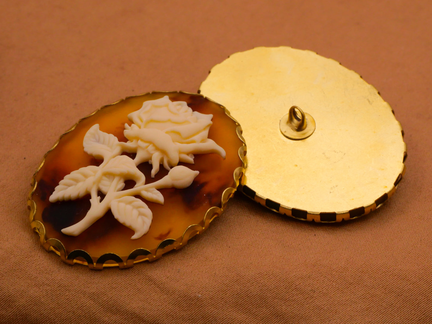 Rose Stem Tortoiseshell Look Resin Plastic Metal Large Button Various 31x41mm