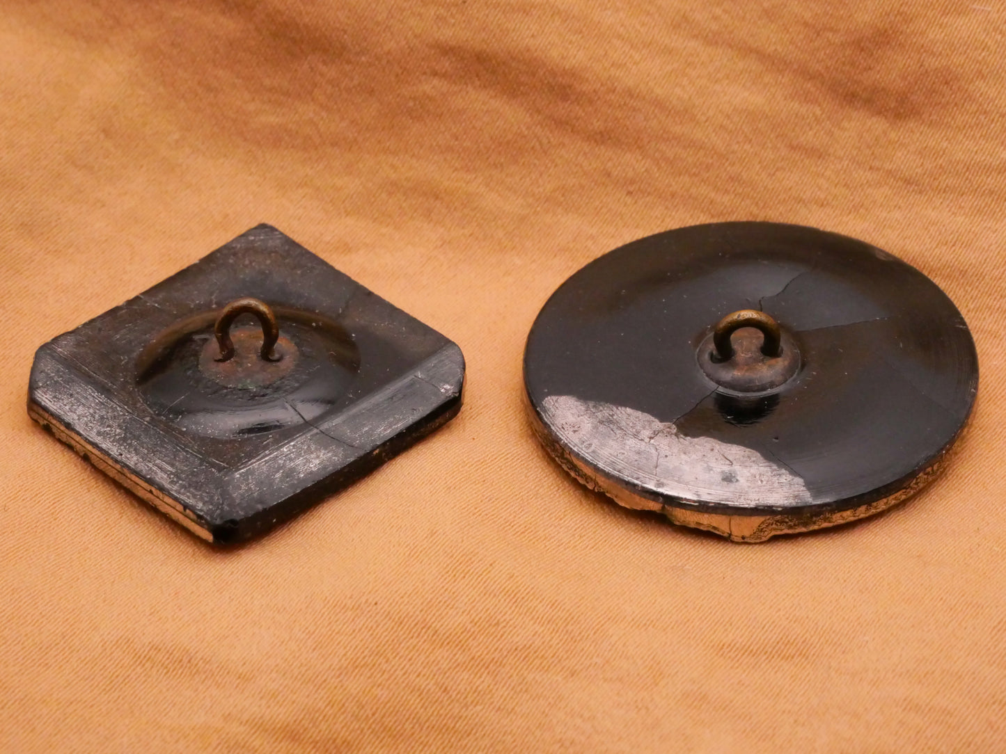 Square Design Lacy Steel-Cut Silver Luster Black Glass Button Various 24-31mm