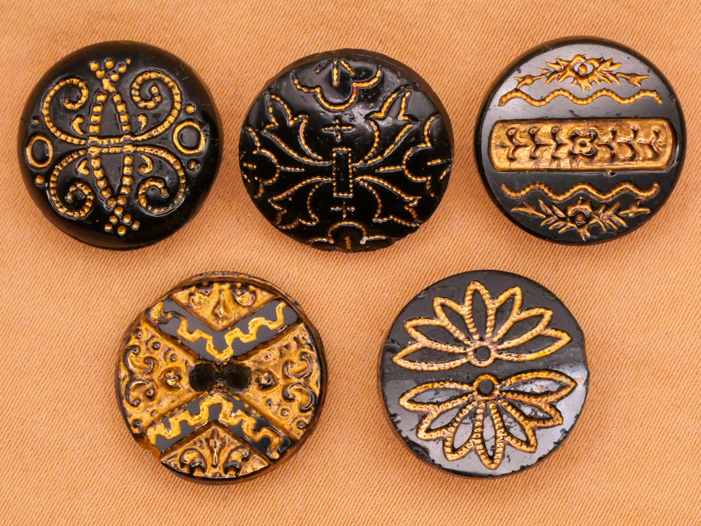 Mirror Symmetry Black Gold Glass Button Various 16mm