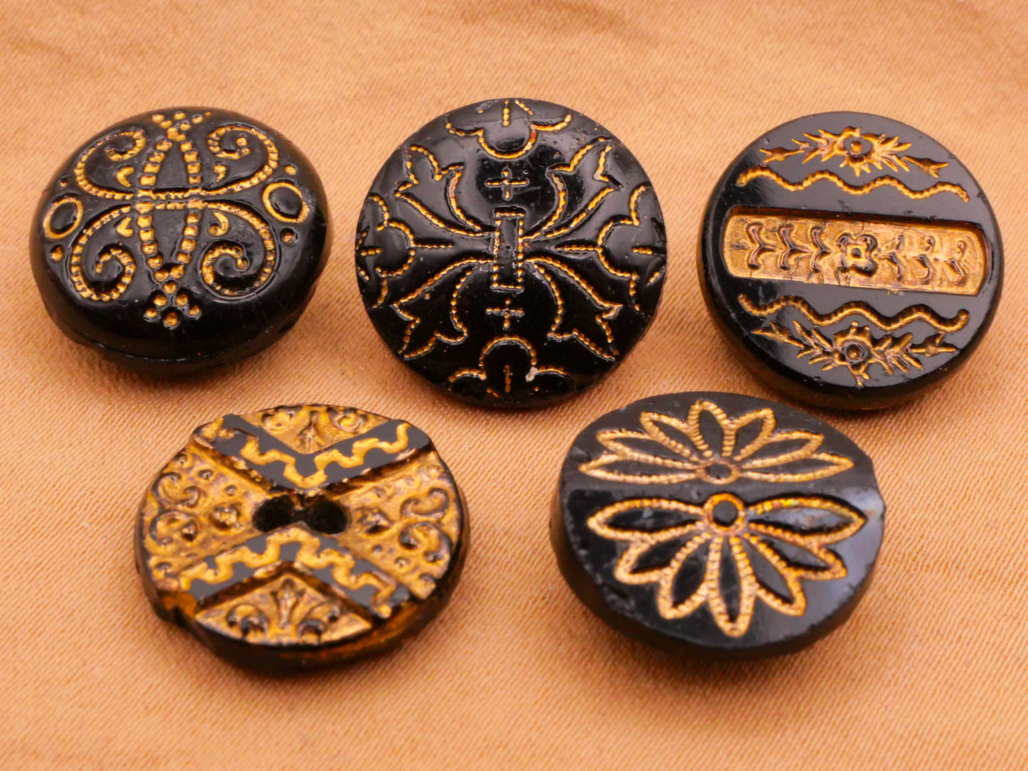 Mirror Symmetry Black Gold Glass Button Various 16mm