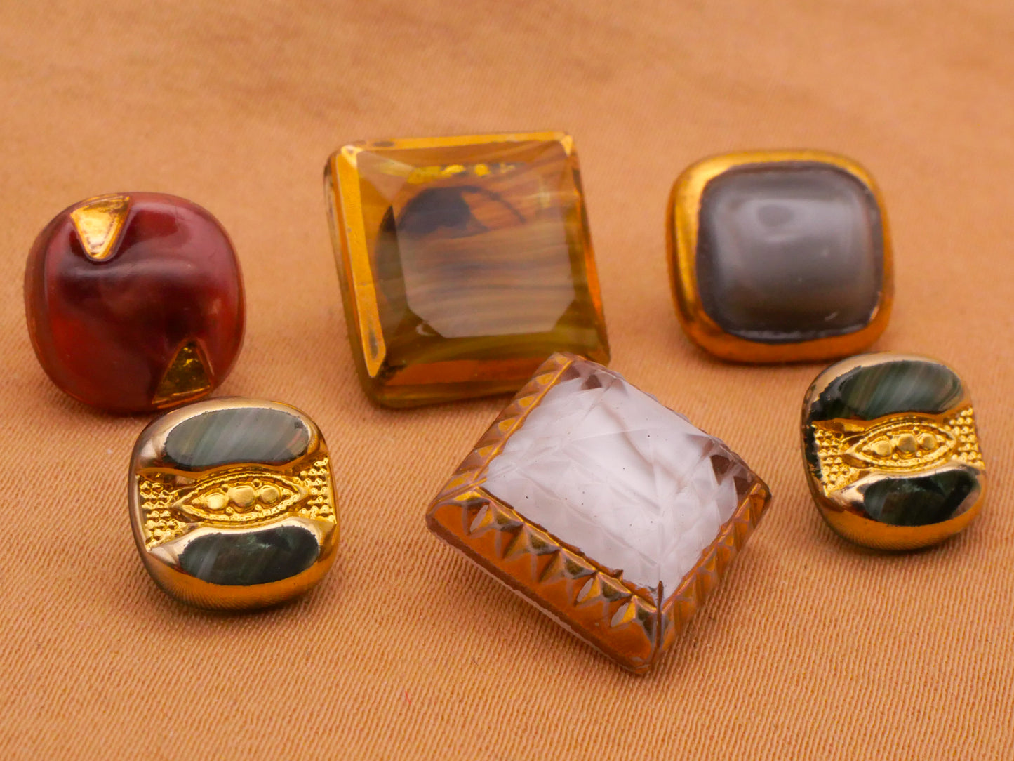 Moonglow or Dig Dug Gold Accent Vintage Glass Button Various 9-14mm