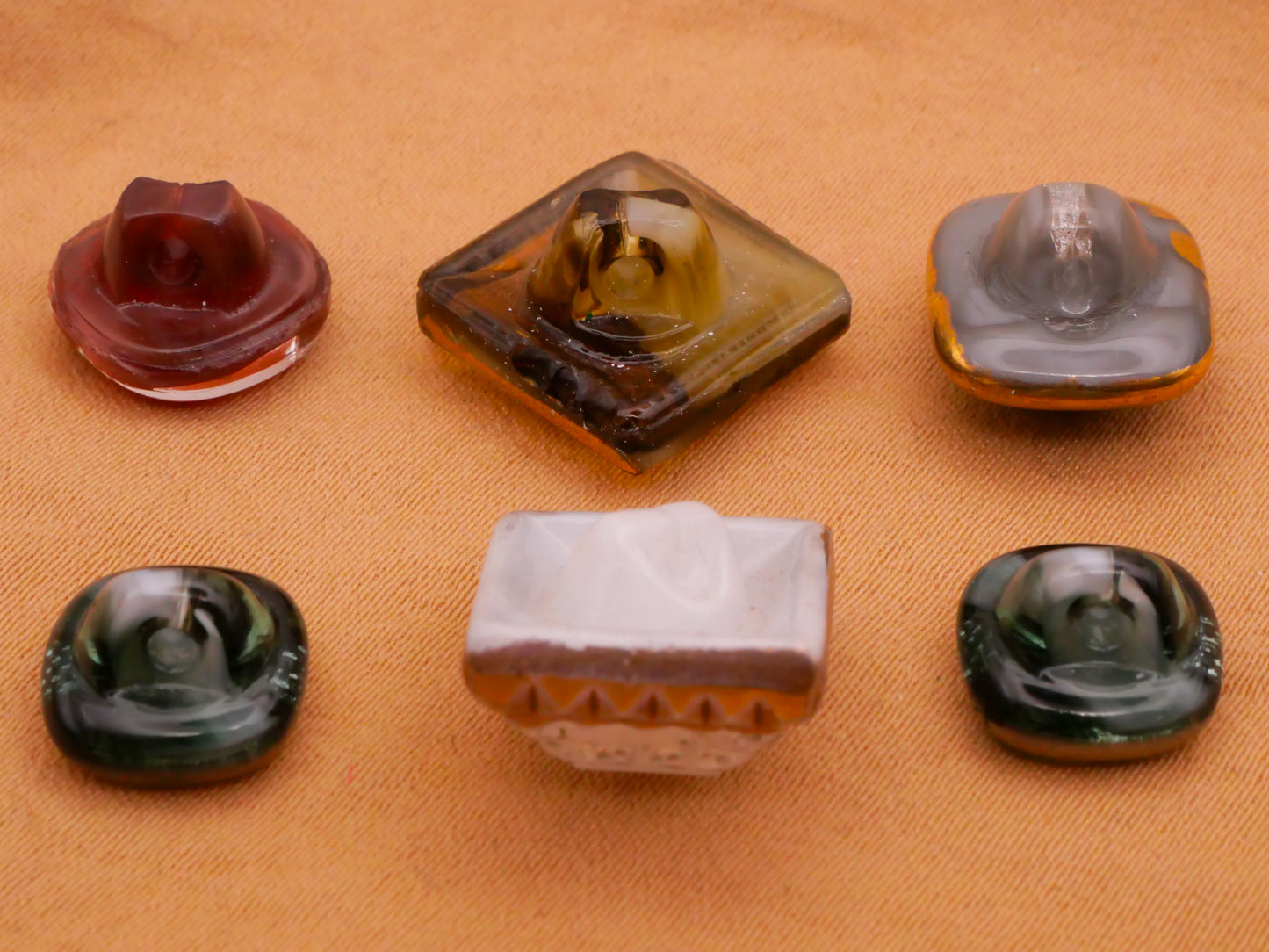 Moonglow or Dig Dug Gold Accent Vintage Glass Button Various 9-14mm