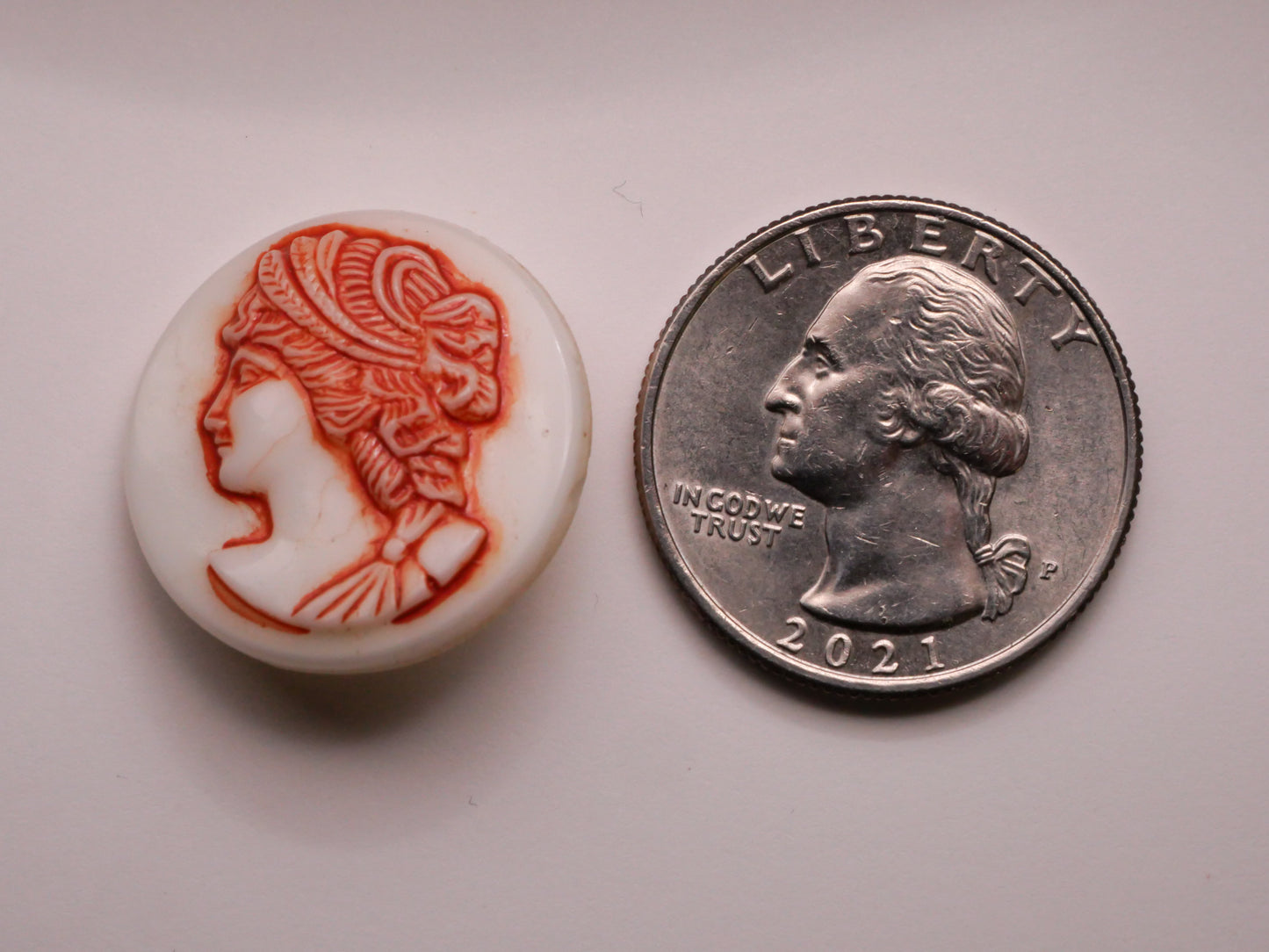 Cameo Lady Red Orange White Glass Button 23mm