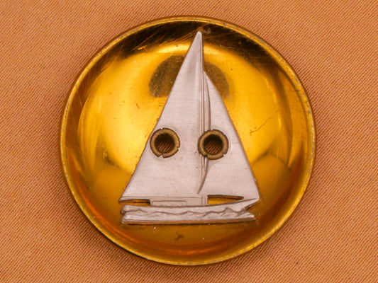 Sailboat Ship Two-Tone Brass Cup Metal Button 27mm