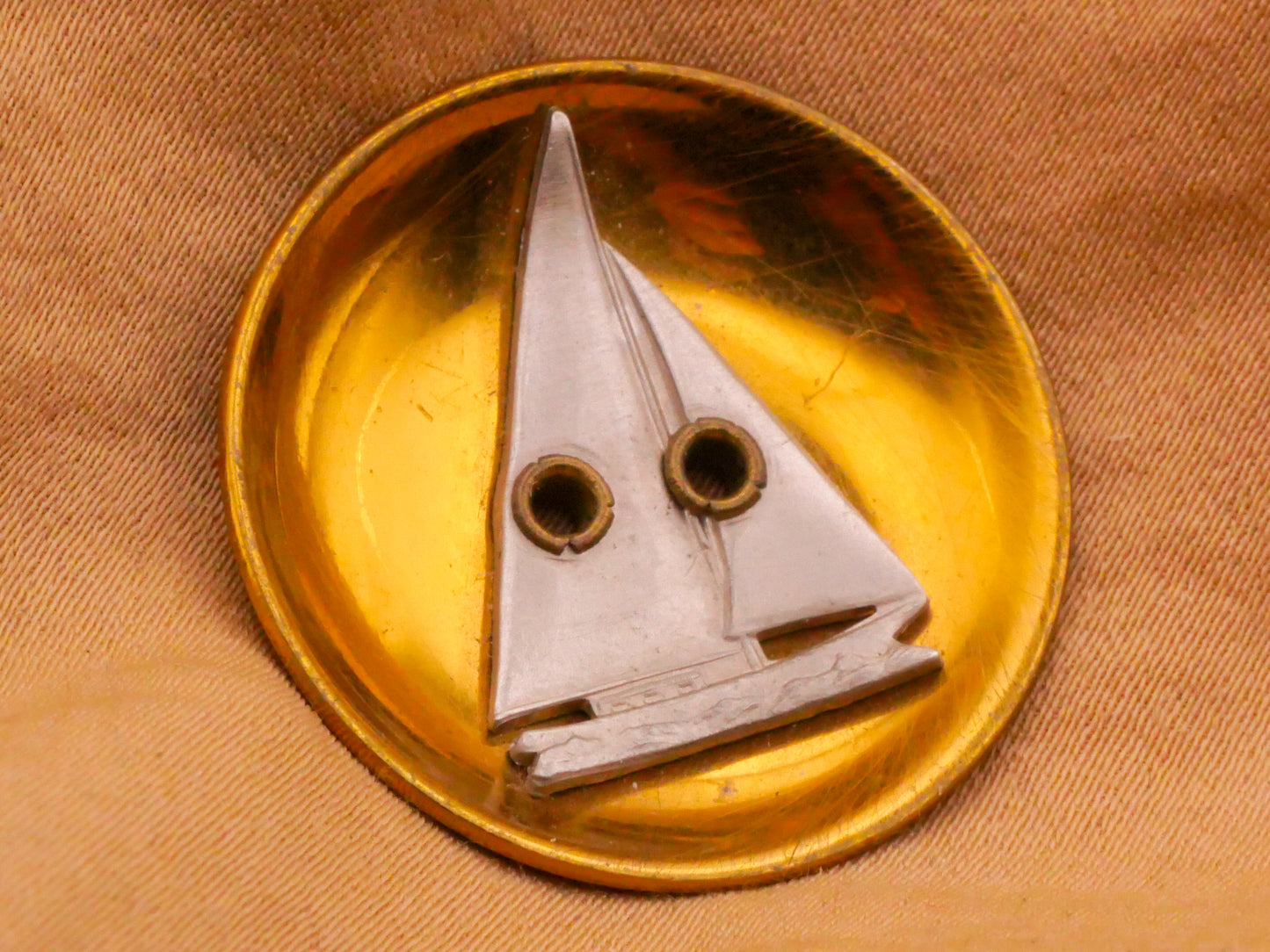 Sailboat Ship Two-Tone Brass Cup Metal Button 27mm