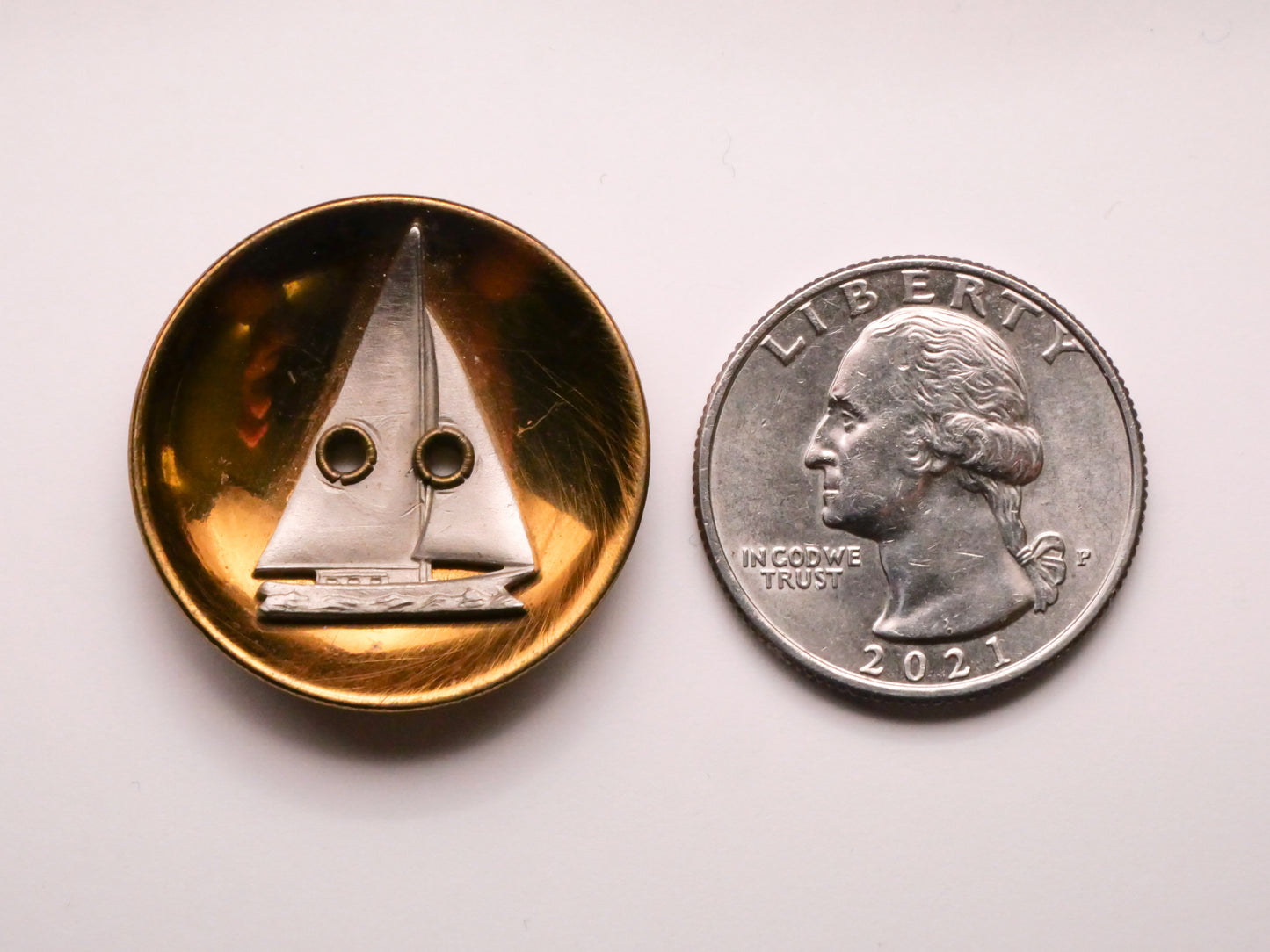Sailboat Ship Two-Tone Brass Cup Metal Button 27mm