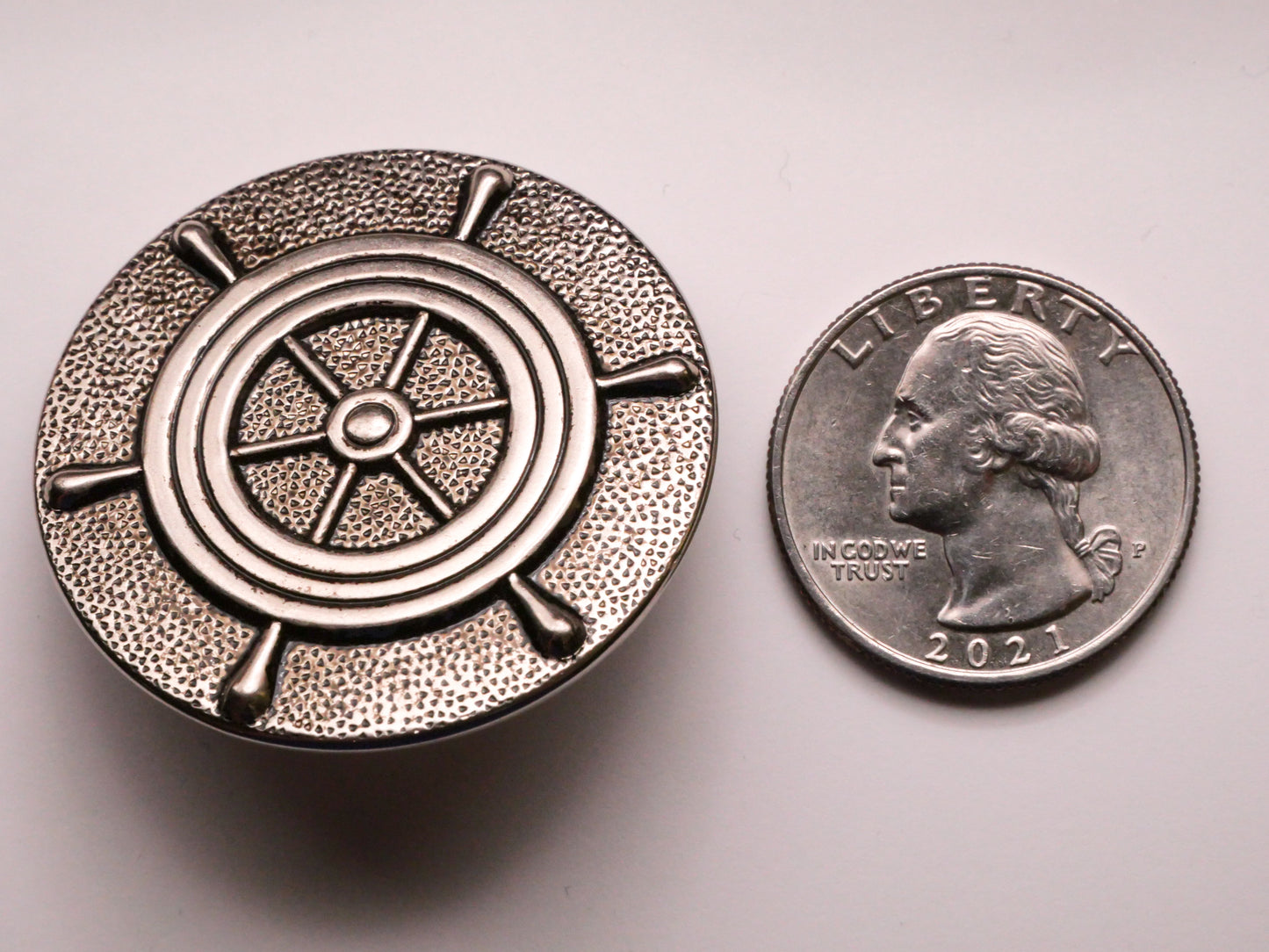 Ship's Wheel Nautical Textured Metal Large Button 38mm